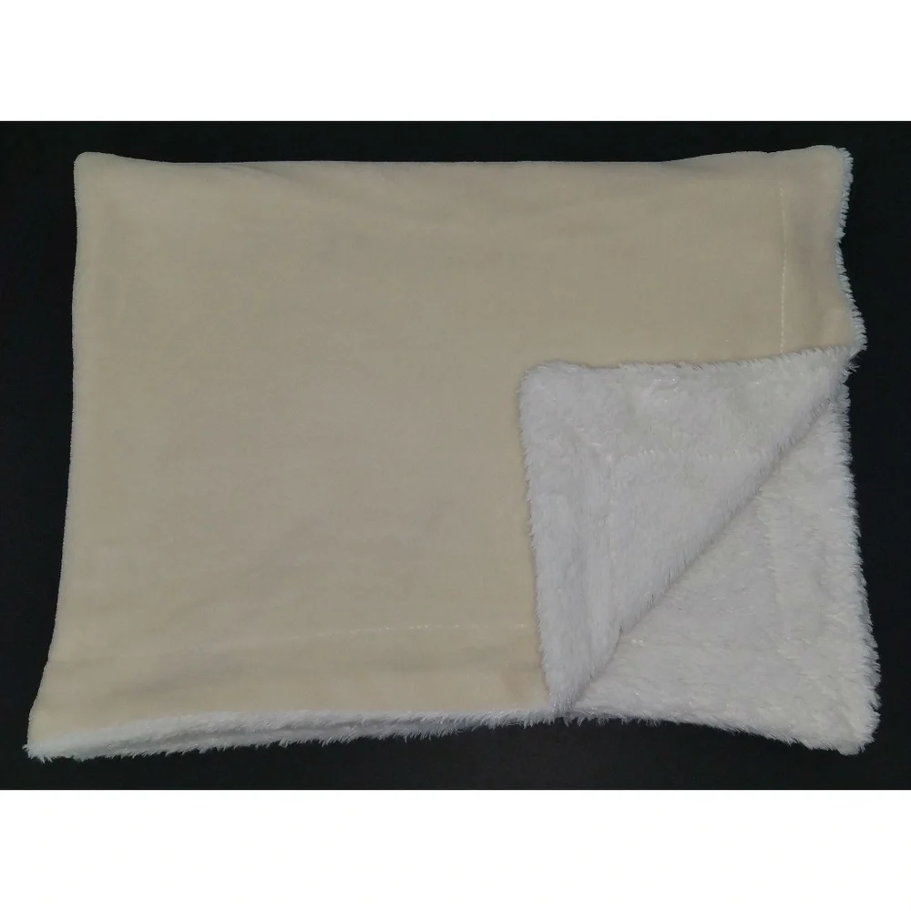 Ivory/Tan White Fleece Baby Blanket Lovey Super Soft RUNT 1478
